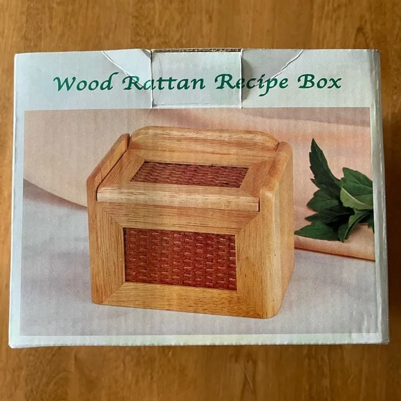 Wood Rattan Recipe Box